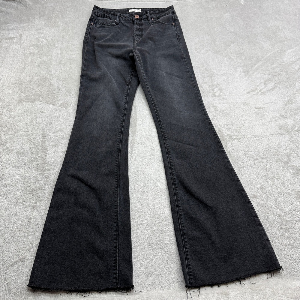 Unpublished Flare Jeans Women 26 Black High Rise Raw Hem Bell Bottom Boho Grunge